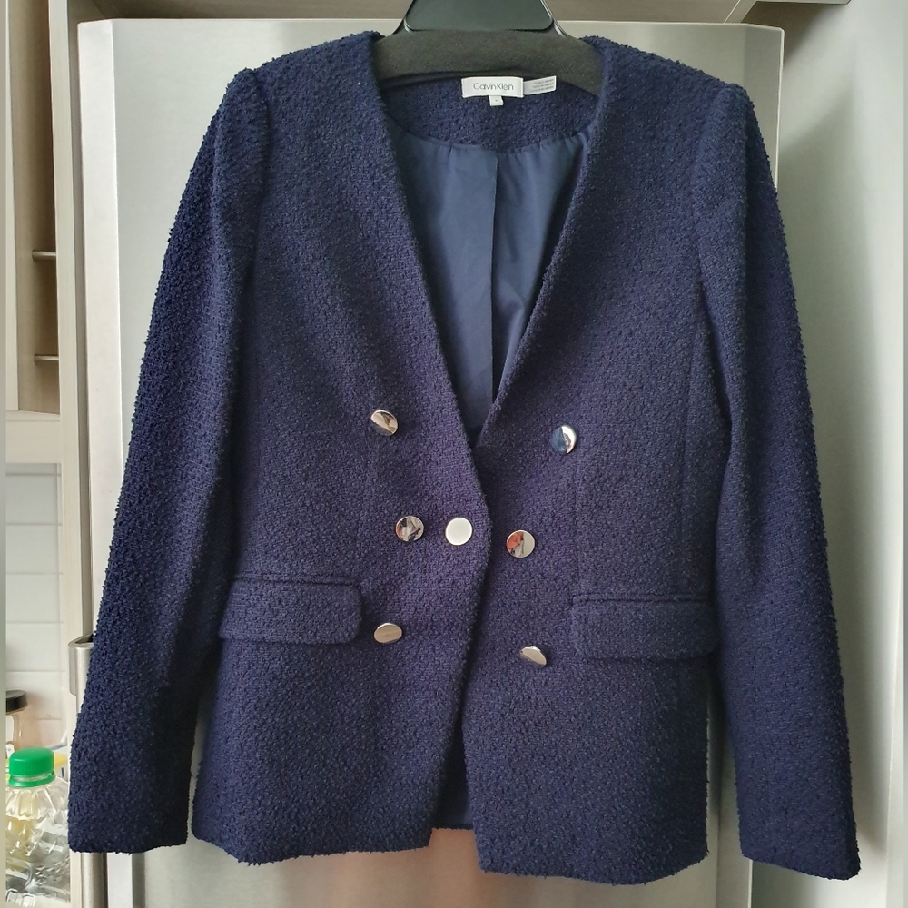 Calvin Klein navy tweed blazer size m